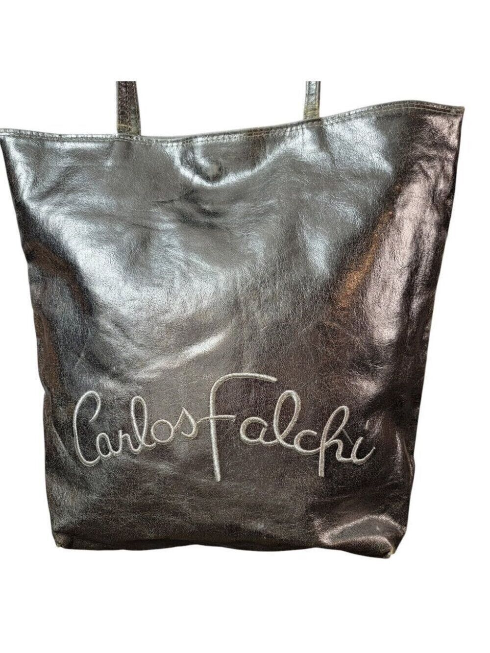 ✨ Vintage Carlos Falchi Silver-Tone Tote Bag - Rare Metallic Design